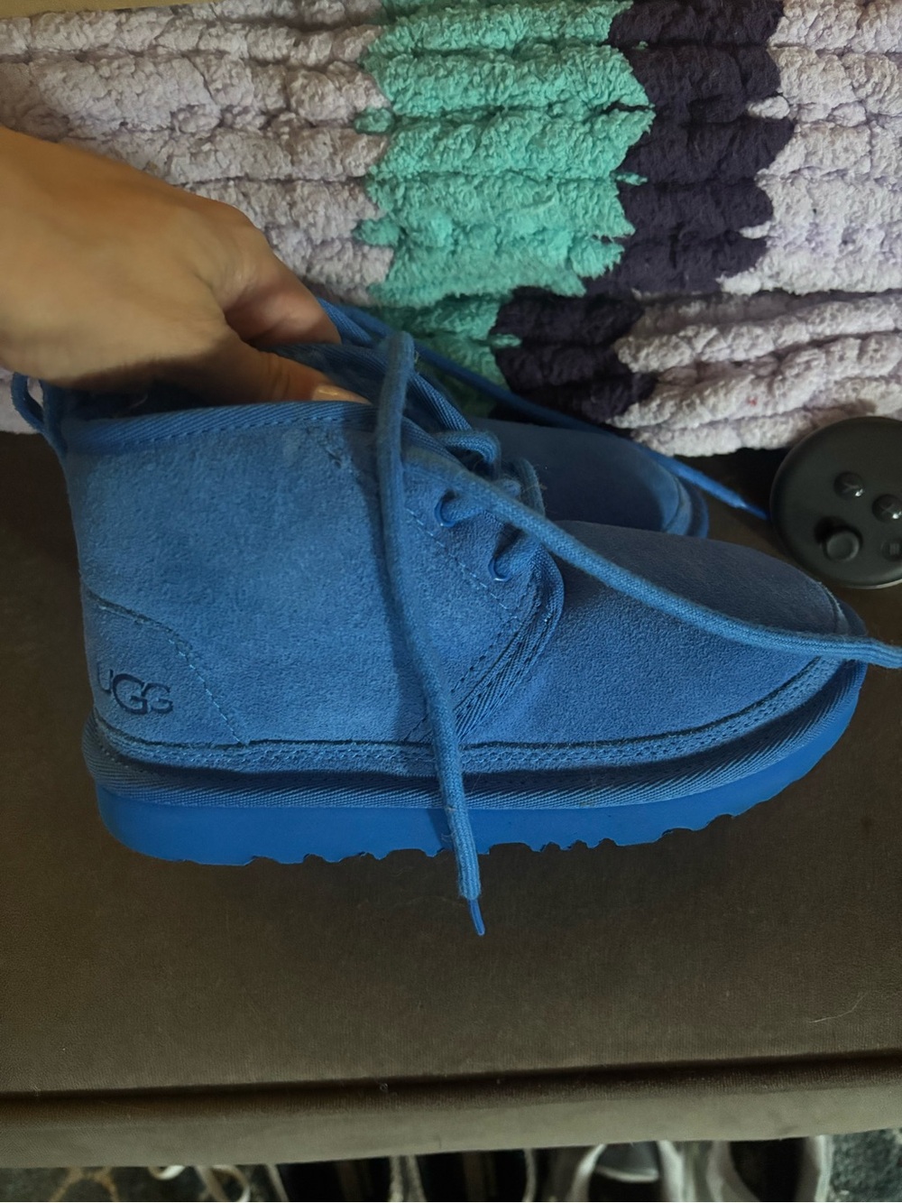 UGG Kids Blue Suede Lace-Up Boots